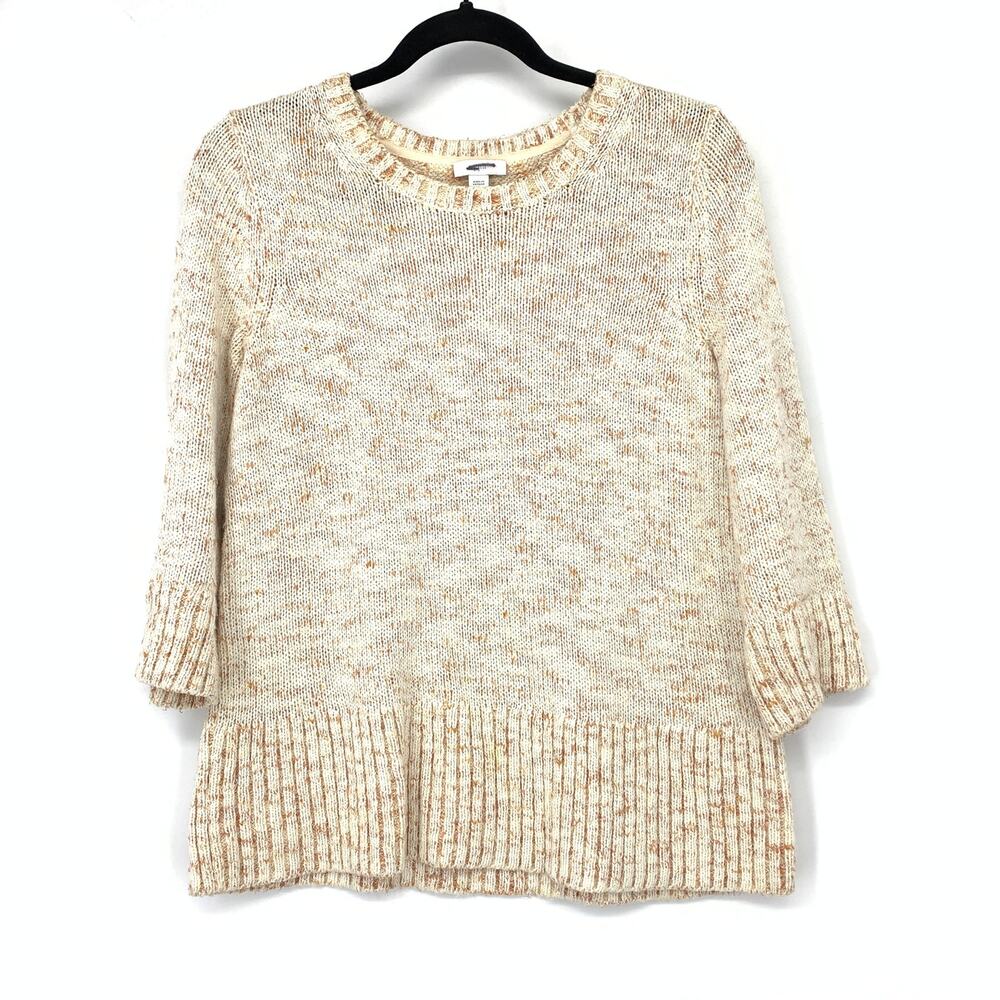 J. Jill Cream Orange Speckled Knit Sweater Womens Sz S Relaxed Pullover Cozy Top